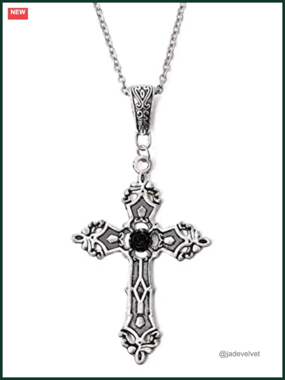 Gothic Cross Pendant Necklace Black Rose Zinc Alloy Punk Grunge Y2k Jewelry